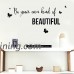 Rumas Removable Wall Stickers Quotes Inspirational for Kids Room - Be Yous Own Kind of Beautiful - Wall Murals for Home Wall Decor - Art DIY Bathroom Decor (Black) - B07H173BKY